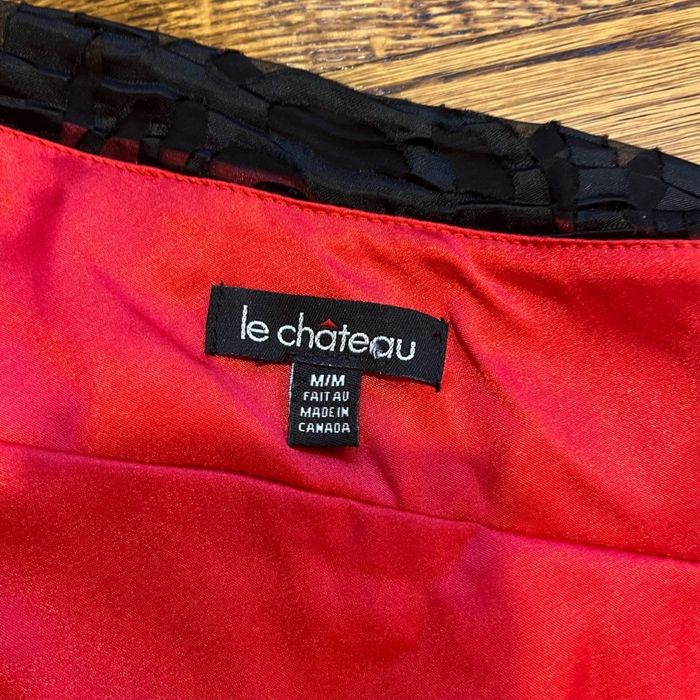 Le Chateau One-Shoulder Black Red Midi Silk Evening Cocktail Prom Formal Dress - Picture 14 of 16
